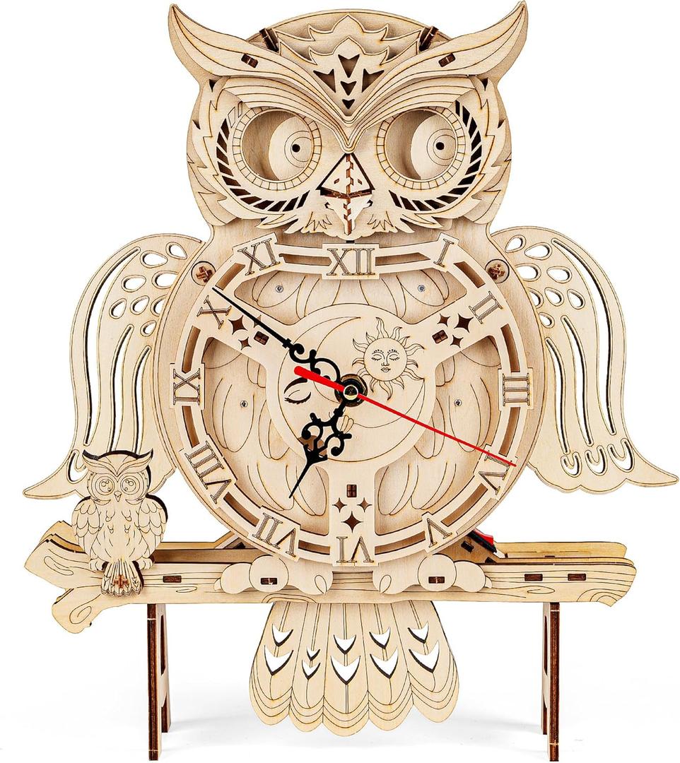 SYNARRY Wooden 3D Puzzles for Adults Model kit Owl Clock - Mechanical Model Building Kit DIY Hobbies for Kids Teens Men Women 126PCS Puzzle Craft Gift Home Decor for Easter Basket Stuffers
