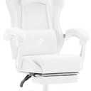 White Gaming Chair,Computer Office Chair with Footrest,Massage Lumbar Support and Gel Pad,Ergonomic Reclining Adjustable Leather Gamer Chair with Headrest and Spring Cushion White