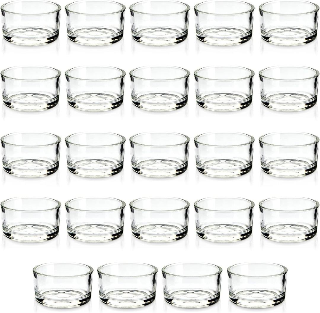 Juvale Glass Votive Candle Holders - Fits Standard Tealight Candles - Short Tealight Holders - Pack of 24, 1.9 in Dia x 1.0 in H