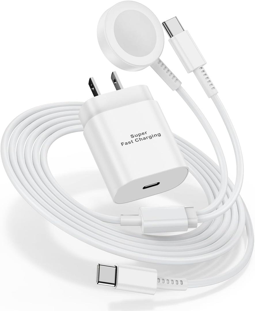 for Samsung Watch Charger Fast Charging,2 in 1 Galaxy Watch Phone Charger 6ft with 25W USBC Charger Compatible for Galaxy Watch 8/7/Ultra/6/6 Classic/5/5Pro/4/4 Classic/3/Active2/1/S24/S23/S22-White
