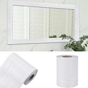 15m White Wood Grain Border Wall Decor Peel & Stick Removable PVC Waterproof Bathroom Mirror Frame Border Kitchen Sticker Trim 49 ft x 4"