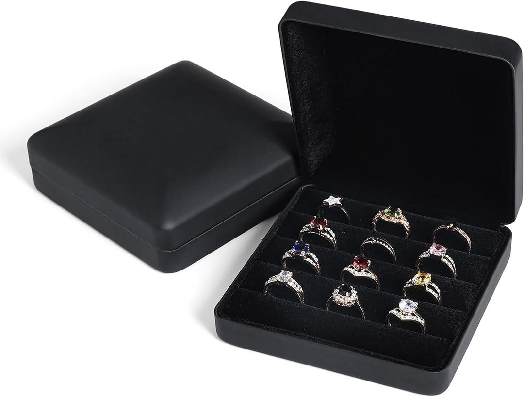 Small Ring Organizer Box, Portable Jewelry Rings Display Collector Case, Jewelry Ring Tray holder Showcase. Modern Rings Storage Boxes Fit for Women, Girl for Travel (Black)