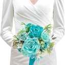 TINGE TIME 9 inch Bridal Bouquets for Bride, Artificial Silk Flowers Tossing Bouquet, Bride Bouquets for Wedding,Ceremony, Anniversary (TealBlue)