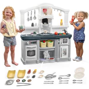 Step2 Fun with Friends Kids Kitchen Playset, Indoor/Outdoor Kitchenette, Interactive Play with Lights and Sounds, Durable Plastic, Includes 25 Piece Toy Accessories, Toddlers 2+ Years Old, Gray