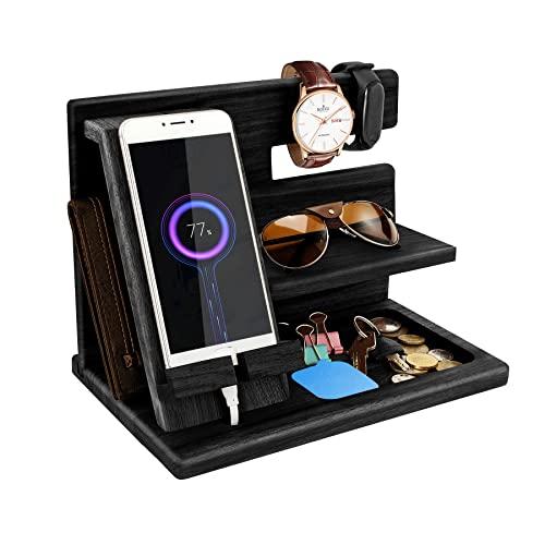 Gifts for Men Bedside Organiser Wood Phone Docking Station Dad Birthday Gifts for Him Nightstand Key Wallet Watch Stand Mens Gifts for Xmas Presents for Dad Husband Boyfriend Anniversary & Christmas