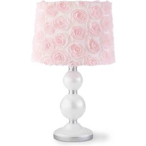 Levtex Baby - Elise Table Lamp and Shade - Spindle Base with Pink Rosette Shade Lamp - Nursery Accessories - Measurements: 22 in. high and 6 in. Diameter