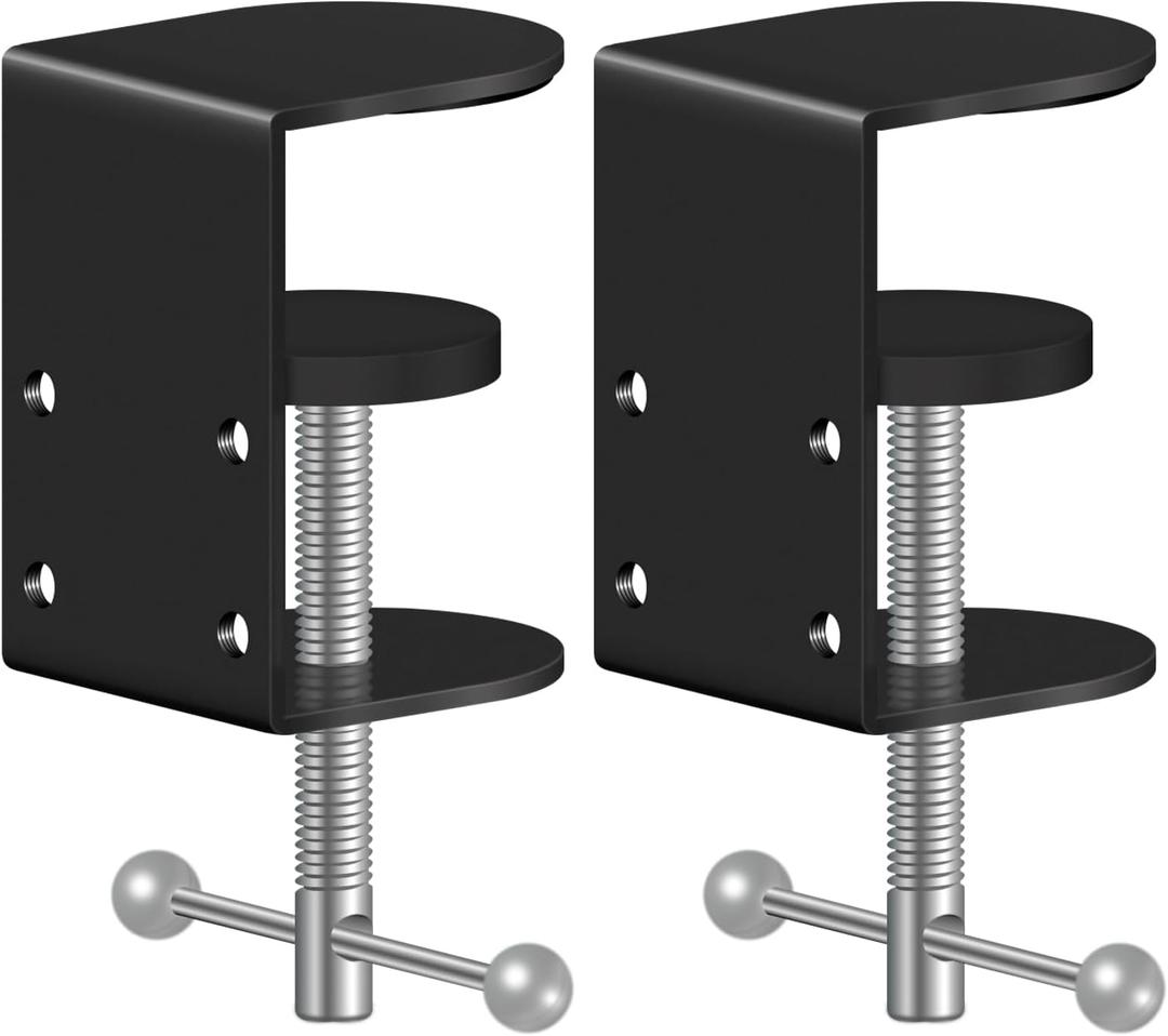 2-Pack 2 Inch Heavy Duty Black C-Clamps for Desk & Table, 0.6-2.2 Inch Clamping Range, 2 Mounting Holes, Metal Workbench Clamps