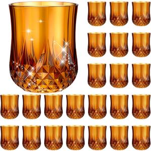 Remerry 24 Pcs 3oz Mini Amber Elegant Stemless Patterned Plastic Wine Glasses Great for Weddings, Bridal Showers, Thanksgiving and Fall Events
