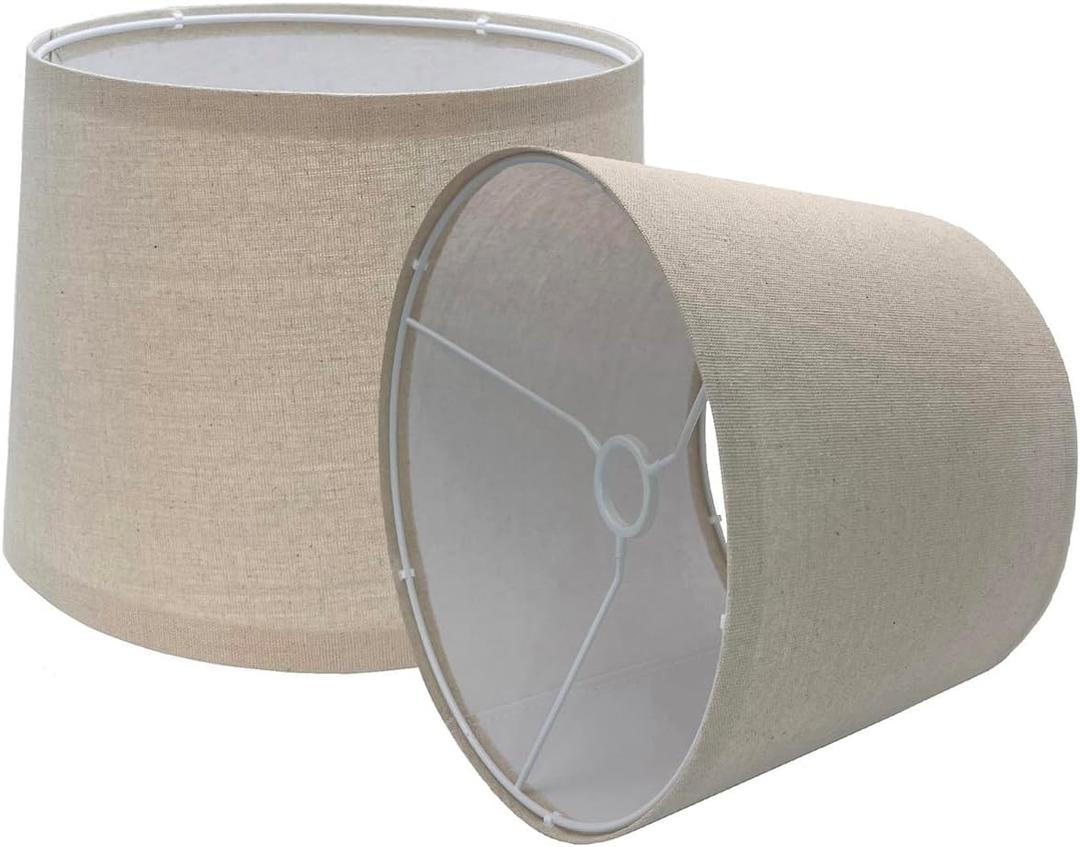 Uno Lamp Shades Set of 2, Drum Lamp shade 9" Top x 10" Bottom x 7.5" High, Barrel Small replacement Lampshade (Uno Fitter), Fabric Linen Lampshades table lamp shades, Assembly Required,2 Pack