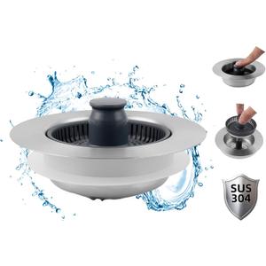 Hibbent Upgraded 3 in 1 Kitchen Sink Drain Strainer and Stopper Combo, Stainless Steel Metal Pop Up Sink Stopper, Anti-Clogging Basket Strainer with Handle for US Standard 3-1/2 Inch Drain (Chrome)