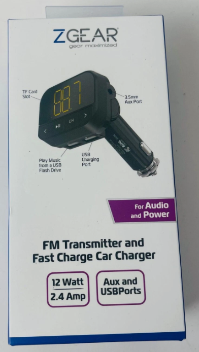 ZGear FM Transmitter and Fast Charging Car Charger 12 watt 2.4 amp Aux & USB port 2 Pack 