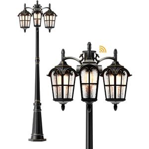 EDISHINE Outdoor Lamp Post Light 3-Head, Thickened Aluminum Dusk to Dawn Street Light Post with Water Ripple Glass, Retro Roman Pole Lighting Fixture for Backyard Garden Patio Driveway, Extra Large