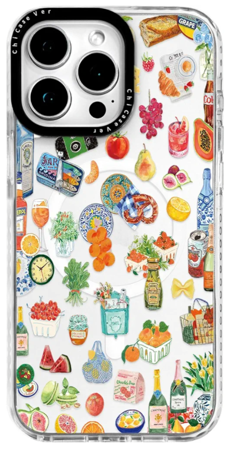 ChiCaseVer for iPhone 16 Pro Case, Mediterranean Food Collage, Cute Soft Slim TPU Compatible with MagSafe, Military-Grade Drop Protection & Camera Protection for Women Girls