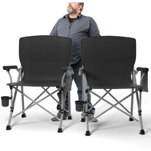 Oversized Camping Chair for Adults Heavy Duty,Heavy Duty Lawn Chair with Side PocketsOutdoor Camping, Fishing, Beach,Hiking Foldable Camping Chair (X-Large, Black)
