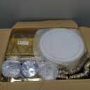 Prestee 600-Piece Disposable Party Dinnerware Set for 100 Guests - Gold Silverware Disposable with Plates, Cups, Knives, Forks, Spoons - Elegant Reusable Wedding Reception and Events Supplies