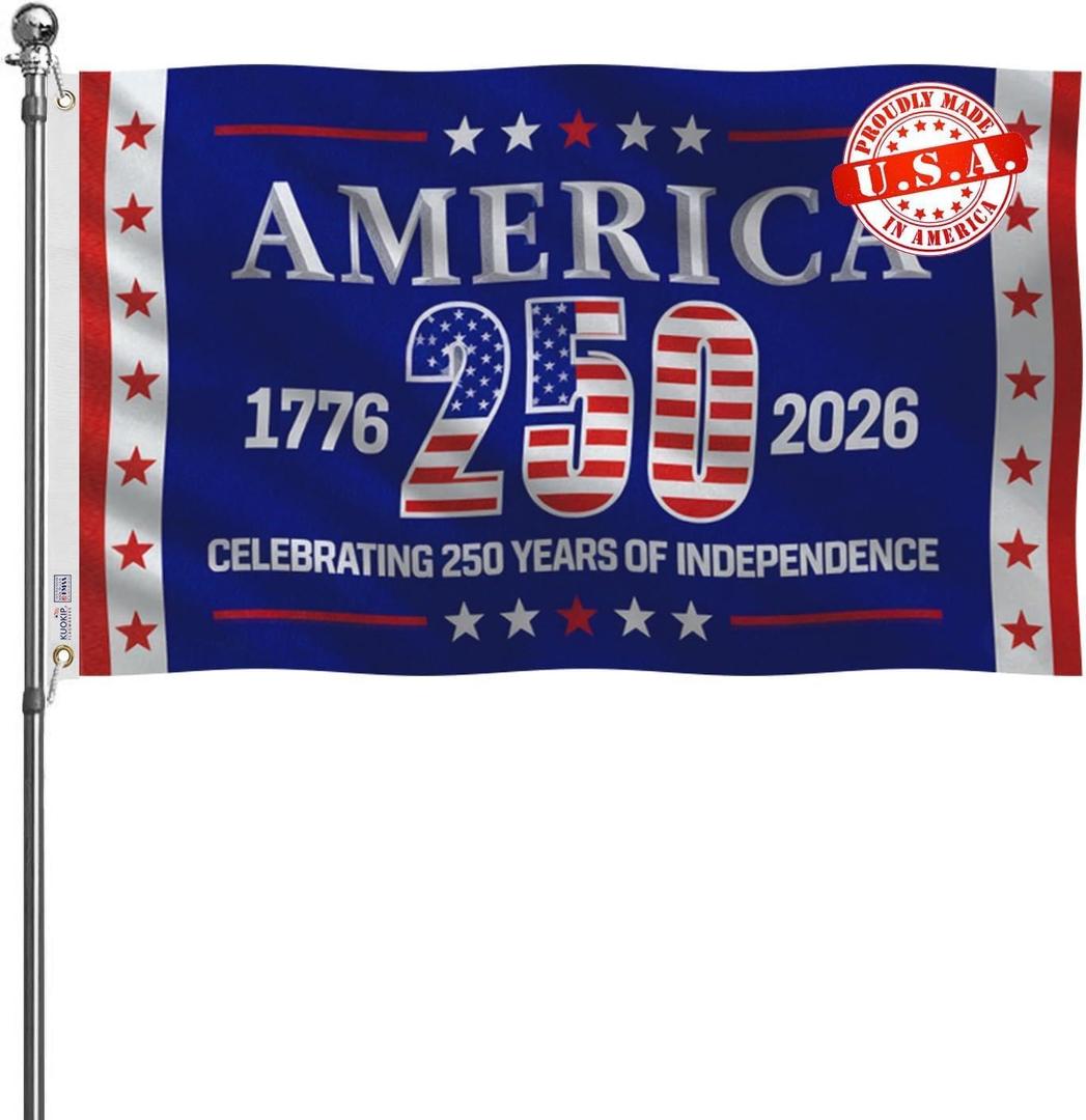 250th Anniversary Flag 3x5 Feet Made in the USA Heavy-duty Polyester Double-sided Three-layer American 250 Years Birthday Flag Suitable for Indoor/Outdoor use Patriotic Decoration for 2026