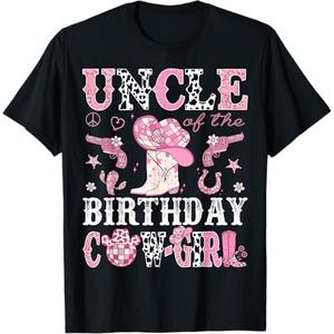 Uncle Of The Birthday Cow-Girl Pink Disco Rodeo Western T-Shirt, S, Black