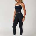 QBGJTD Womens Workout Sets Two Piece Cross Back Tank Top Matching High Waist Leggings Sets Gym Outfits Work Out Clothes (Black, M)
