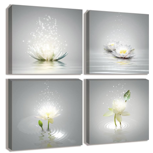 Lotus Floral Canvas Prints Art Zen Office Decor Wall Art Meditation Pictures Modern Artwork Painting Framed Home Decor (B, 20X20inch)