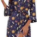Ekouaer Women Robes Knee Length Knit Kimono Bathrobe Lightweight 3/4 Sleeve Soft Sleepwear V neck Casual Ladies Loungewear Sun God,XXL