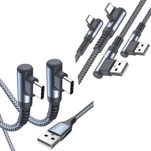 Sweguard USB C Cable Right Angle [2-Pack, 10FT+10FT], 90 Degree iPhone 15 Charger Nylon Braided Cord