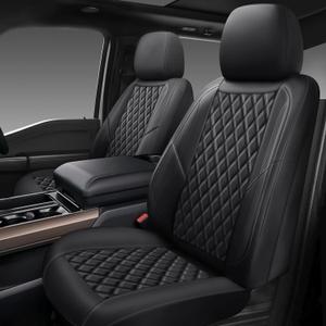 Premium Leather Car Seat Covers Front Pair,Universal Fit for Cars,Trucks&SUVs,Waterproof Car Seat Cushion,Full Coverage Car Seat Protector with 2 Seats,Black (Driver and Passanger (2 Seats)