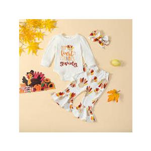 HIHA Infant Baby Toddler Girls Thanksgiving Outfit Ruffle Long Sleeve Dress Tops Turkey Pant Headband 2PCS Fall Clothes Set (6-12 Months, Pink)