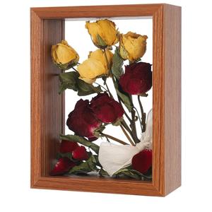 REDHUGO Wooden Dried Flower Frame, Floating Wood Shadow Box Frame for Pressed Flowers Double Acrylic Picture Frame Tabletop DIY Gifts for Family Friends Rectangle Dark Brown 10×12 inches (FRAME ONLY)