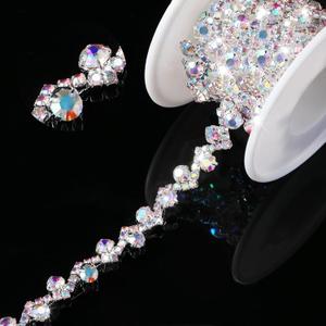 Kigeli Bling Rhinestone Trim Crystal Chain Applique Rhinestone Applique Sewing Embellishments for DIY Dress Clothing Wedding Crafts Bridal Jewelry, 0.39 Inch Wide (3 Yards, AB Color)