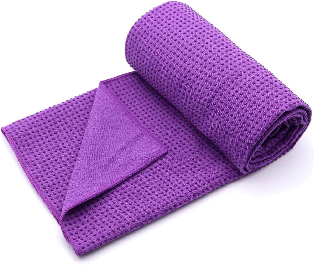 Eunzel Yoga Towel,Hot Yoga Mat Towel with Grip Dots Sweat Absorbent Non-Slip for Hot Yoga, Pilates and Workout 24" x72", Purple