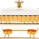 Ceramic Casserole Baking Dish With Glass Lid and golden rack, 14 Inch Lasagna Pan Deep for Oven, 1.6 Quarts Baking Pan with Handles, Oven Safe & Durable Bakeware for Home Decor