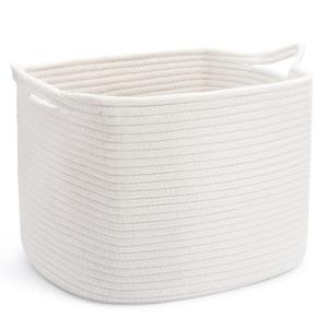 ABenkle Cotton Rope Storage Basket, Decorative Organizer with Handles, Rectangle Baby Nursery Baskets for Shelves Closet, 13.5x11x9.5-Inches, White