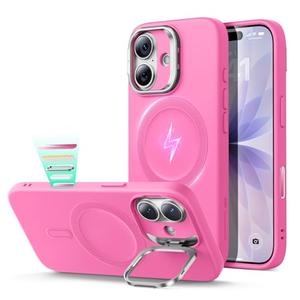 ESR Silicone Case for iPhone 17, Built-in Camera Stash Stand Compatible with MagSafe, Military-Grade Drop Protection Magnetic Phone Case for iPhone 17, Cloud Series, Rosy Pink