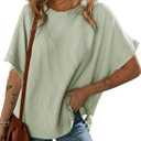 Dokotoo Women's Casual Oversized Short Sleeve Solid Color Loose Texture Knit Tunic Tops Blouses (3X-Large, Meadow Mist Green)