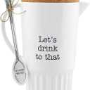 Mud Pie Melamine Pitcher and Spoon Set, White, 31 oz