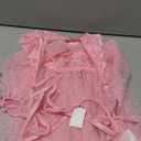 Sexy V Neck Slip Mesh Polka Dots Floral Lace Sheer Exotic Babydoll Lingerie Dress 2 Piece (Small, Pink)