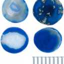 4Pcs/Set Natural Pattern Shape Agate Stone Cabinet Knobs Drawer Handles for Furniture Hardware Home Decoration with Screw (Blue)