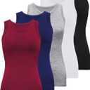 BQTQ 5 Pack Womens Crewneck Tank Tops High Neck Tank Tops Sleeveless Slim Fit Basic Tanks Top Ladies Undershirts (Large, Black, White, Gray, Dark Red, Navy)