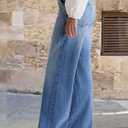 Flamingals Wide Leg Jeans for Women Mid Waist Baggy Stitch Decor Denim Washed Pants Without Belt (Blue, XXL)