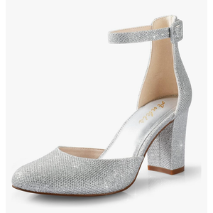 Ankis Closed Toe Heels for Women -Black Nude White Silver Gold Womens Heels Closed Round Toe Chunky Block Pumps Shoes, 3 Inch Size 8.5 