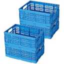 PAG-Mass Heavy Duty Plastic Milk Crates for Storage, 4-Pack Stackable Storage Bins for Organizing, Collapsible Storage Basket with Handle for Groceries, Suitable for Home Office School Store, Blue