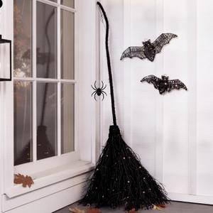 Briwooody 5 Pcs Halloween Decor 4 ft Lighted Rattan Witches Spider Broom