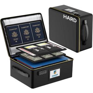 Fireproof Document Box,Hard Case with Fireproof Zipper,Fireproof File Box with Lock,Portable Document Safe Organizer for A5 Documents,Cash,Card-Black