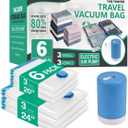 Cozy Essential Travel Vacuum Storage Bags with Rechargeable Wireless Electric Pump, Space Saver Bags for Luggage, Suitcase, Carry-On, for Clothes, Blankets, Comforters, Pillows, 6 Combo