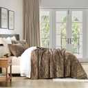 Homzard Luxury Velvet Quilt Set King Size Bedding, Mocha Brown Comforter Set, Ultra-Soft Striped Channel Stitch All Season Comforter, Thermal Bedspread Coverlet with 2 Pillow Shams
