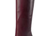 YIYA Cherry Red Boots for Fall Square Toe Chunky High Heels Dark Red Knee High Long Boots Pull On, 40