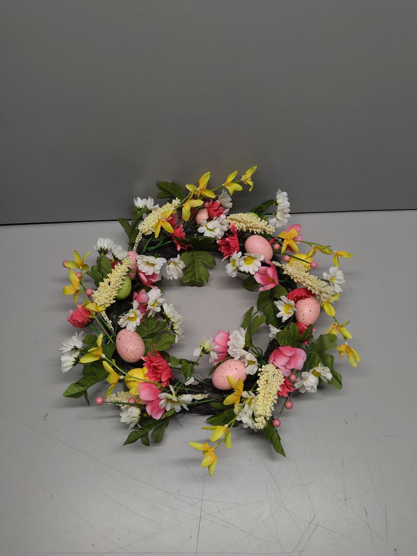 18 inch Easter Wreath Artificial Easter Egg Wreath for Front Door Easter Door Wreath Spring Wreath with Pastel Eggs and Mixed Twigs for Easter Decorations