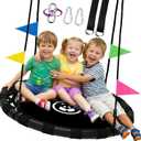 HeyZoo 48 Inch Saucer Swing for Kids & Adults, 900lbs Weight Capacity Heavy Duty Tree Swing Sets for Backyard with 2 Hanging Straps, Adjustable Ropes & Center Swivel Spinner, Gifts for Family, Black