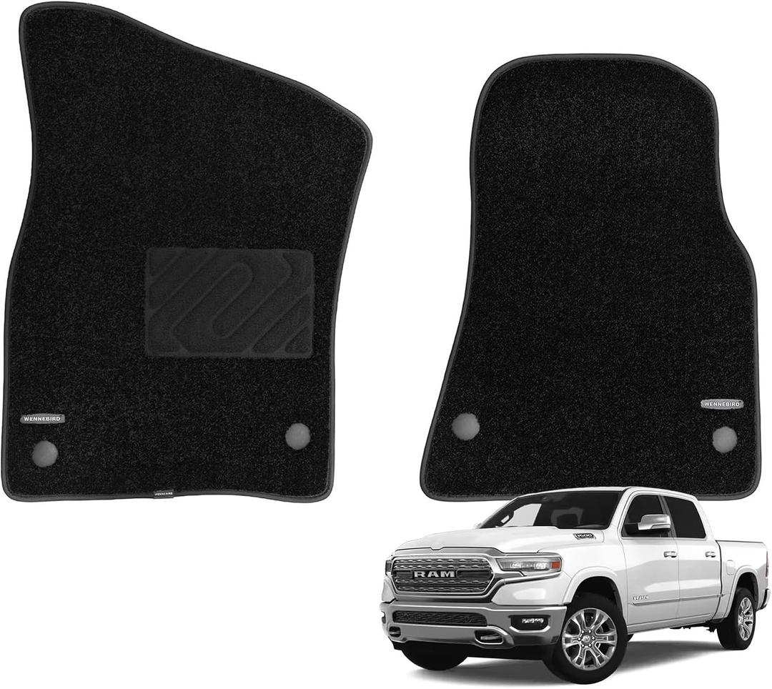 WENNEBIRD Superior Carpet Front Row Floor Mats for 2019-2024 Ram 1500 (Excludes Classic & 2025), 0.6-Inch Ultra-Thick, Noise-Reducing, All-Weather Waterproof Anti-Slip 2-Pc Set