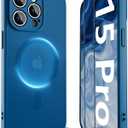YFEMLAZ Magnetic for iPhone 15 Pro Case,with Screen Protectors X2,Full Camera Protection,Compatible with MagSafe,Translucent Matte,Anti-FingerprintShockproof Protective Phone Case,6.1",Blue